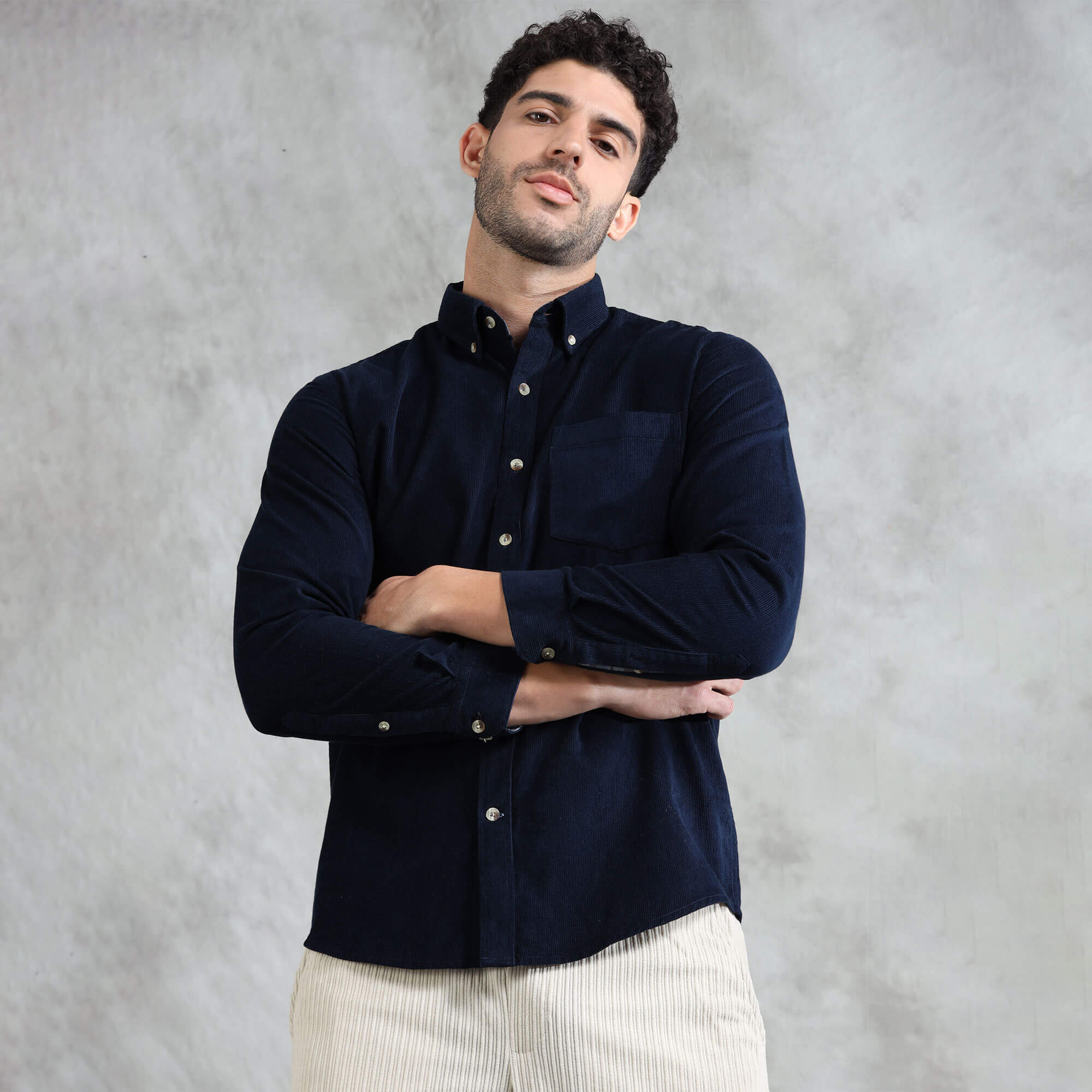 Cruise Corduroy Shirt In Navy Saphire Navy Saphire Corduroy Shirt Styled for a Modern Look by TFC