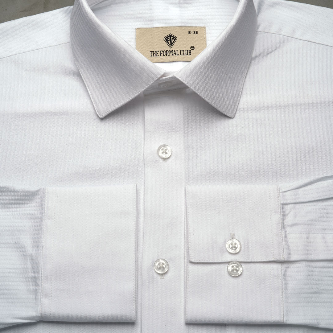 Crest Self Stripe 2 Ply Giza Shirt in Cloud White