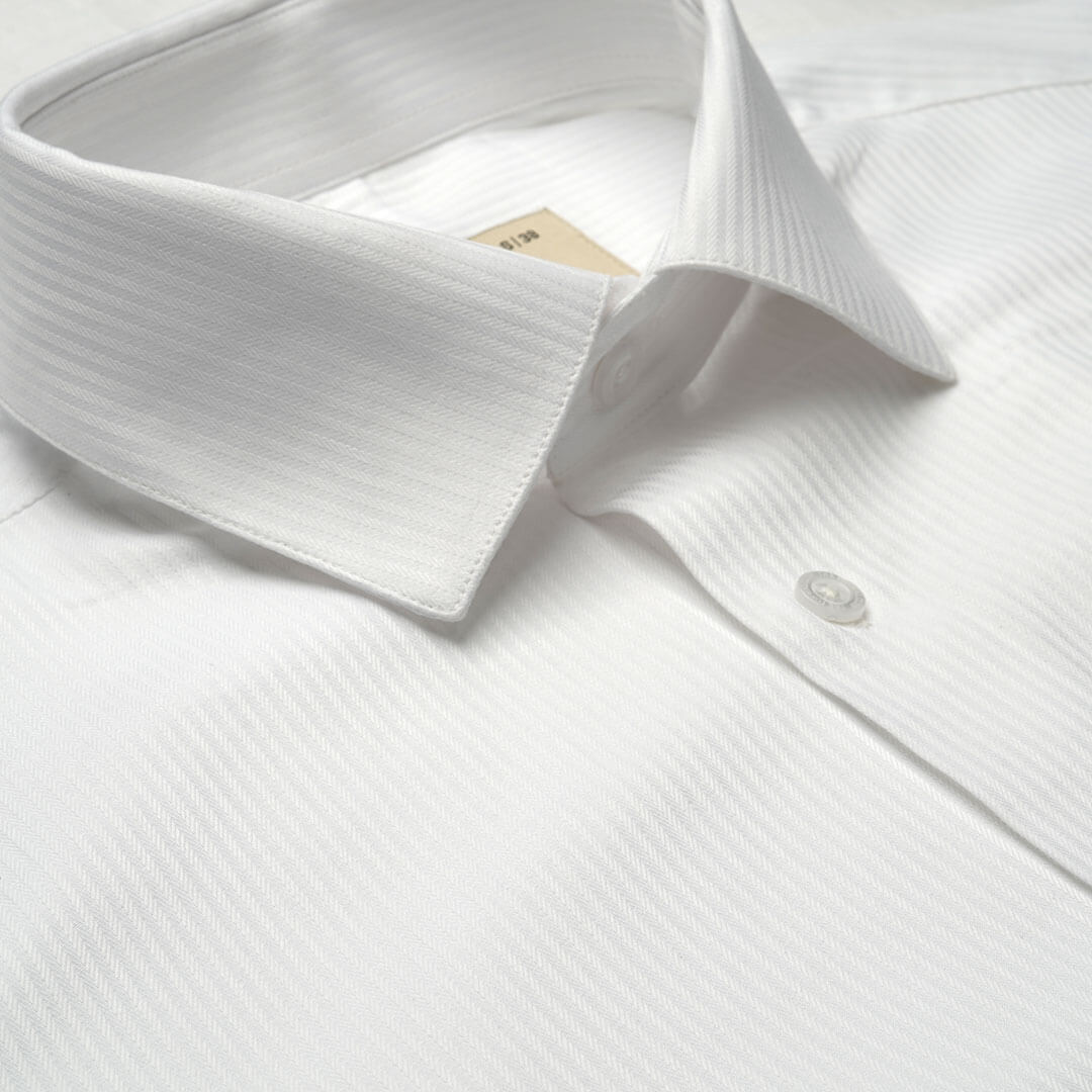 Crest Self Stripe 2 Ply Giza Shirt in Cloud White