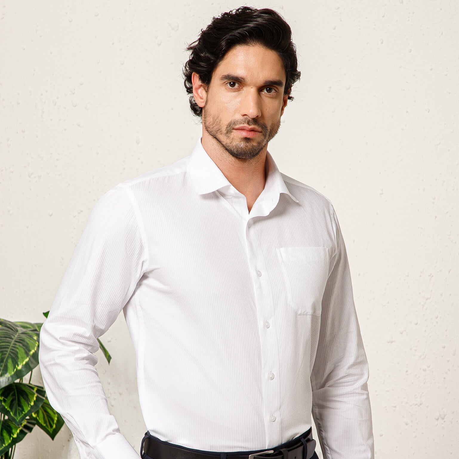 Crest Self Stripe 2 Ply Giza Shirt in Cloud White