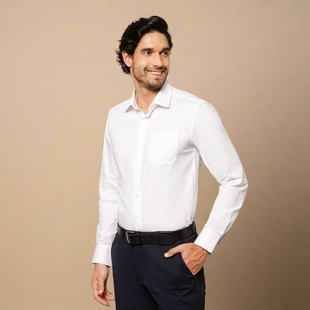 Crest Self Stripe 2 Ply Giza Shirt in Cloud White