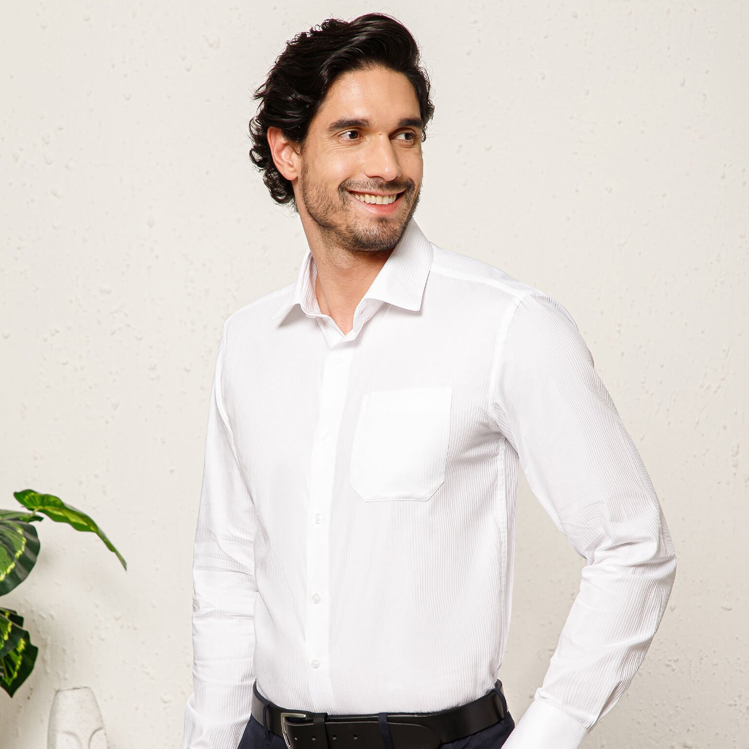 Crest Self Stripe 2 Ply Giza Shirt in Cloud White