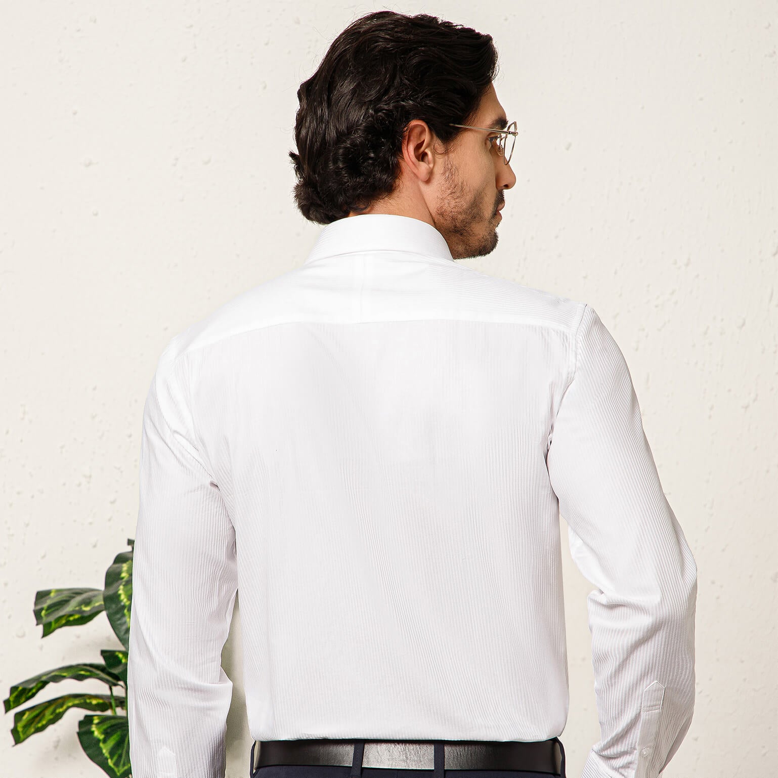 Crest Self Stripe 2 Ply Giza Shirt in Cloud White