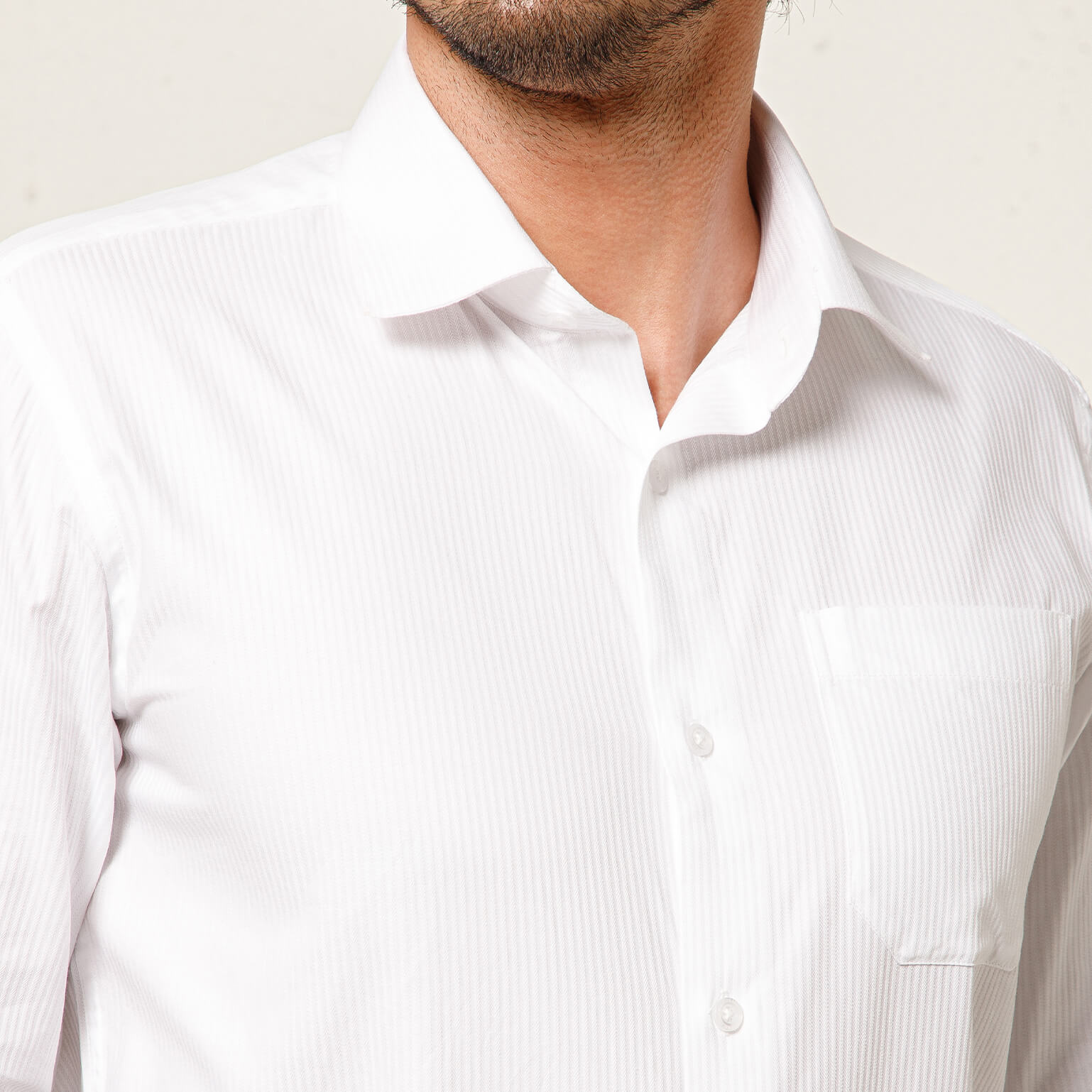 Crest Self Stripe 2 Ply Giza Shirt in Cloud White