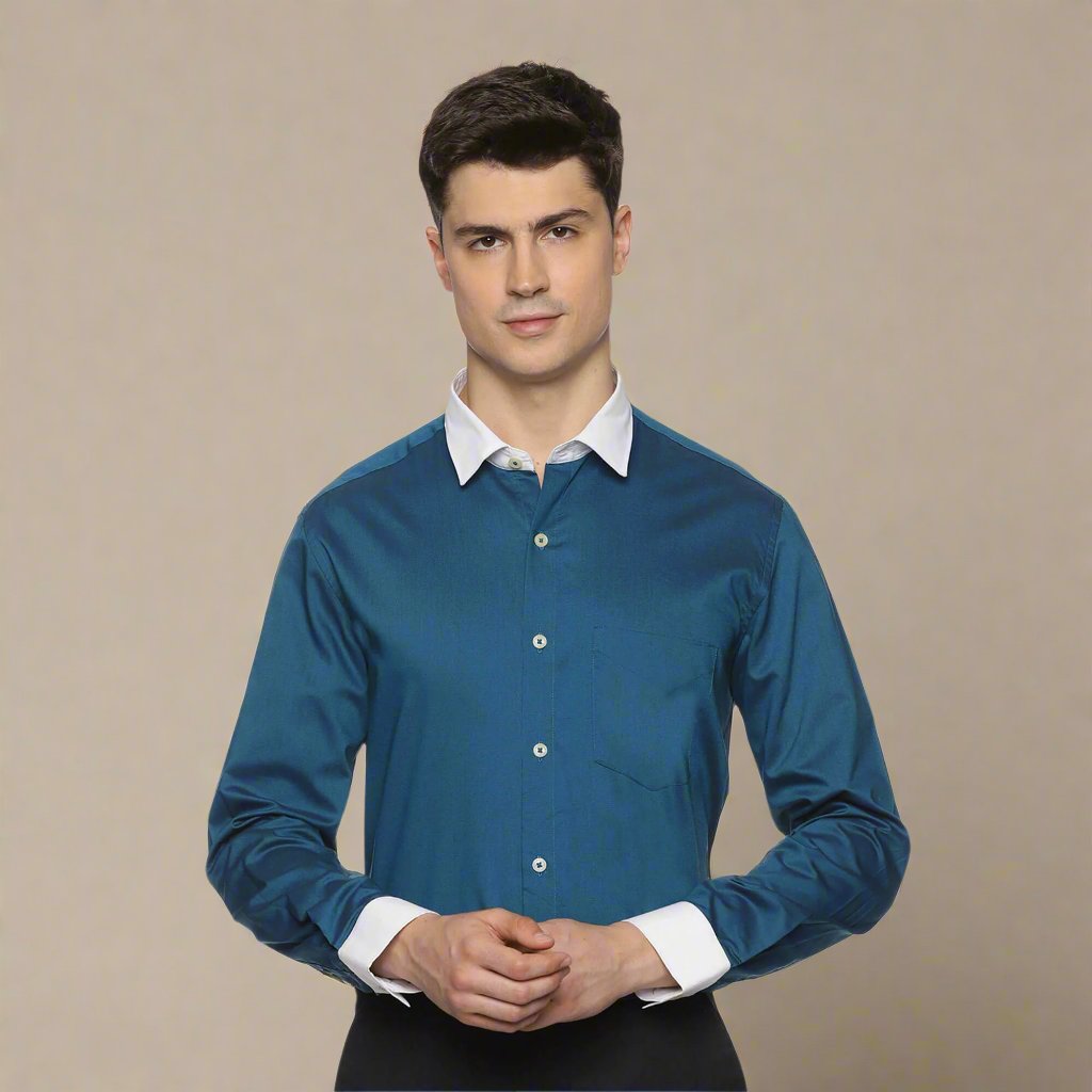 White Collar Full Sleeves Solid Shirt In Dark Teal Buy White Collar Collection Shirt For Men By TFC