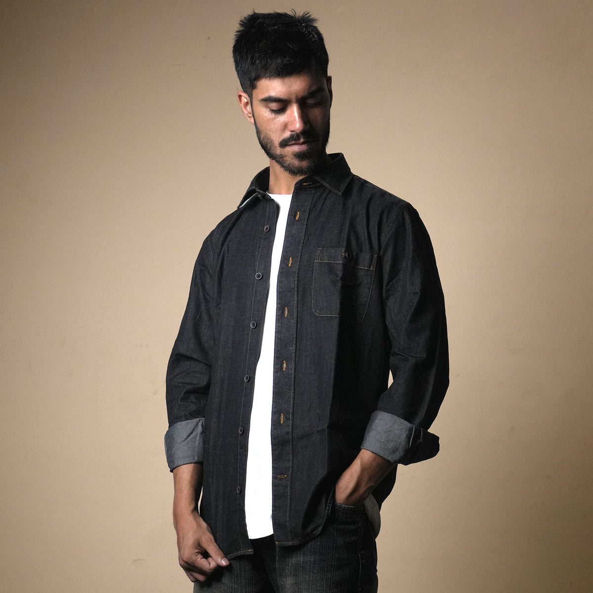 The Legend Denim Mens Shirt In Charcoal