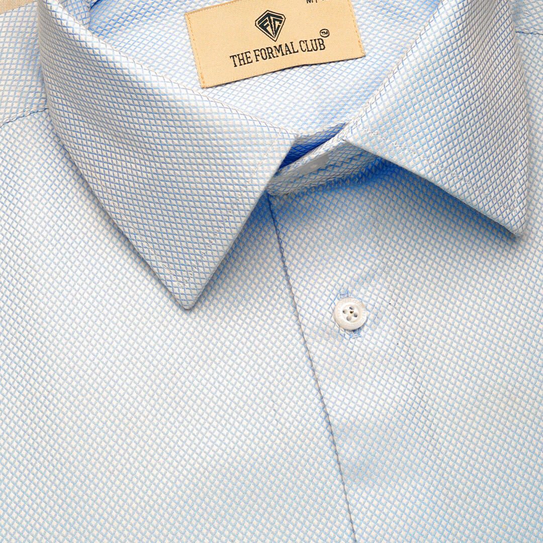 Diamond Dobby 2 Ply Cotton Shirt in Ice Blue