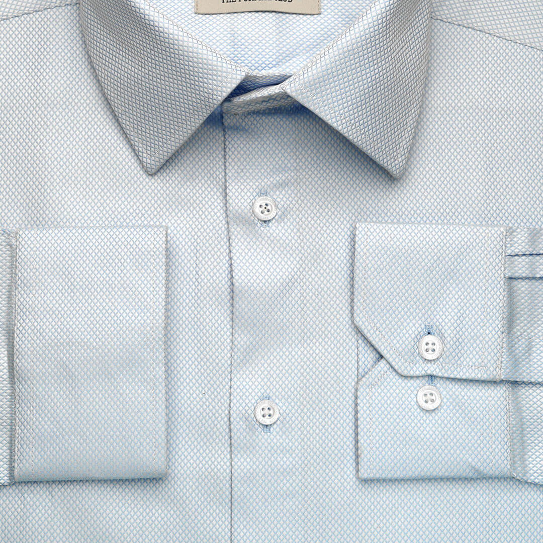 Diamond Dobby 2 Ply Cotton Shirt in Ice Blue