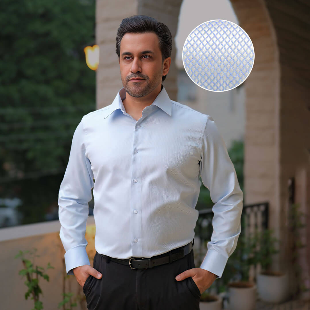 Diamond Dobby 2 Ply Cotton Shirt in Ice Blue Diamond Dobby 2 Ply Cotton Shirt in Ice Blue