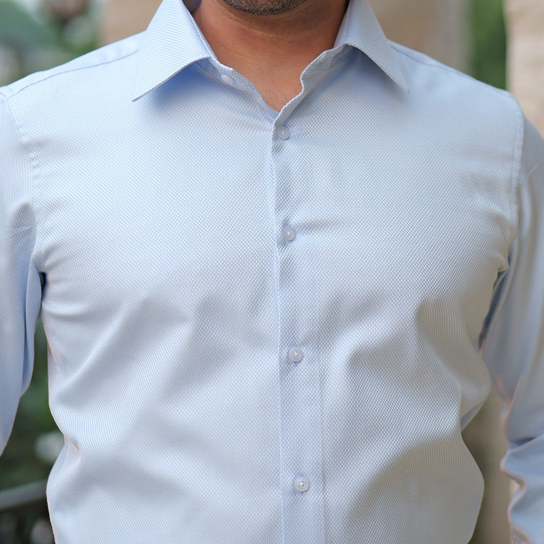 Diamond Dobby 2 Ply Cotton Shirt in Ice Blue Diamond Dobby 2 Ply Cotton Shirt in Ice Blue