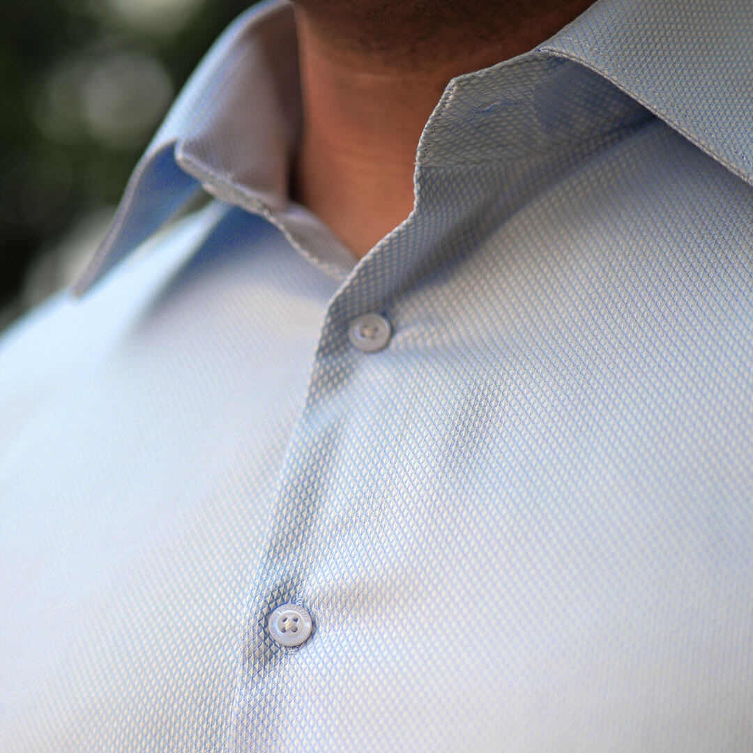 Diamond Dobby 2 Ply Cotton Shirt in Ice Blue