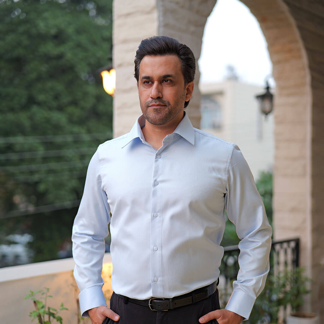 Diamond Dobby 2 Ply Cotton Shirt in Ice Blue Diamond Dobby 2 Ply Cotton Shirt in Ice Blue