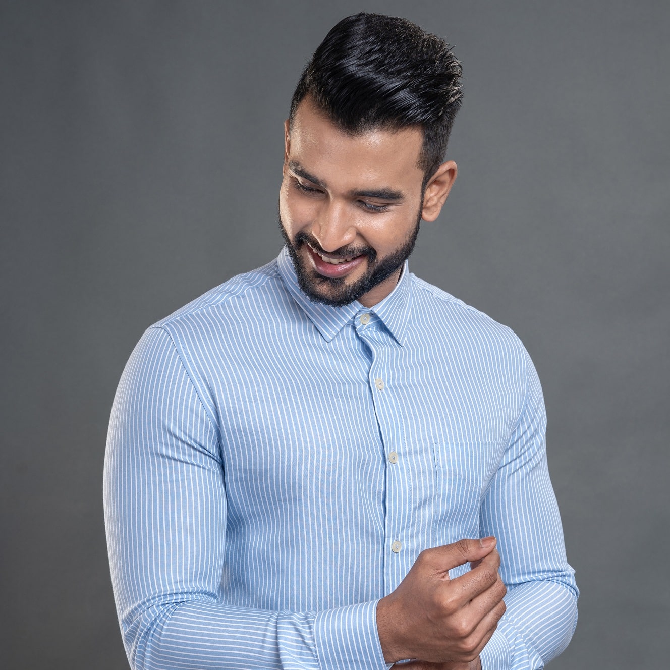 Skyline Stripe Shirt in Light Blue Smart Fit Men's light blue smart fit shirt by TFC