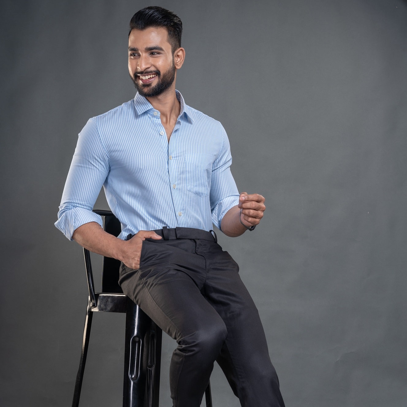 Skyline Stripe Shirt in Light Blue Smart Fit Premium cotton dress shirt by TFC