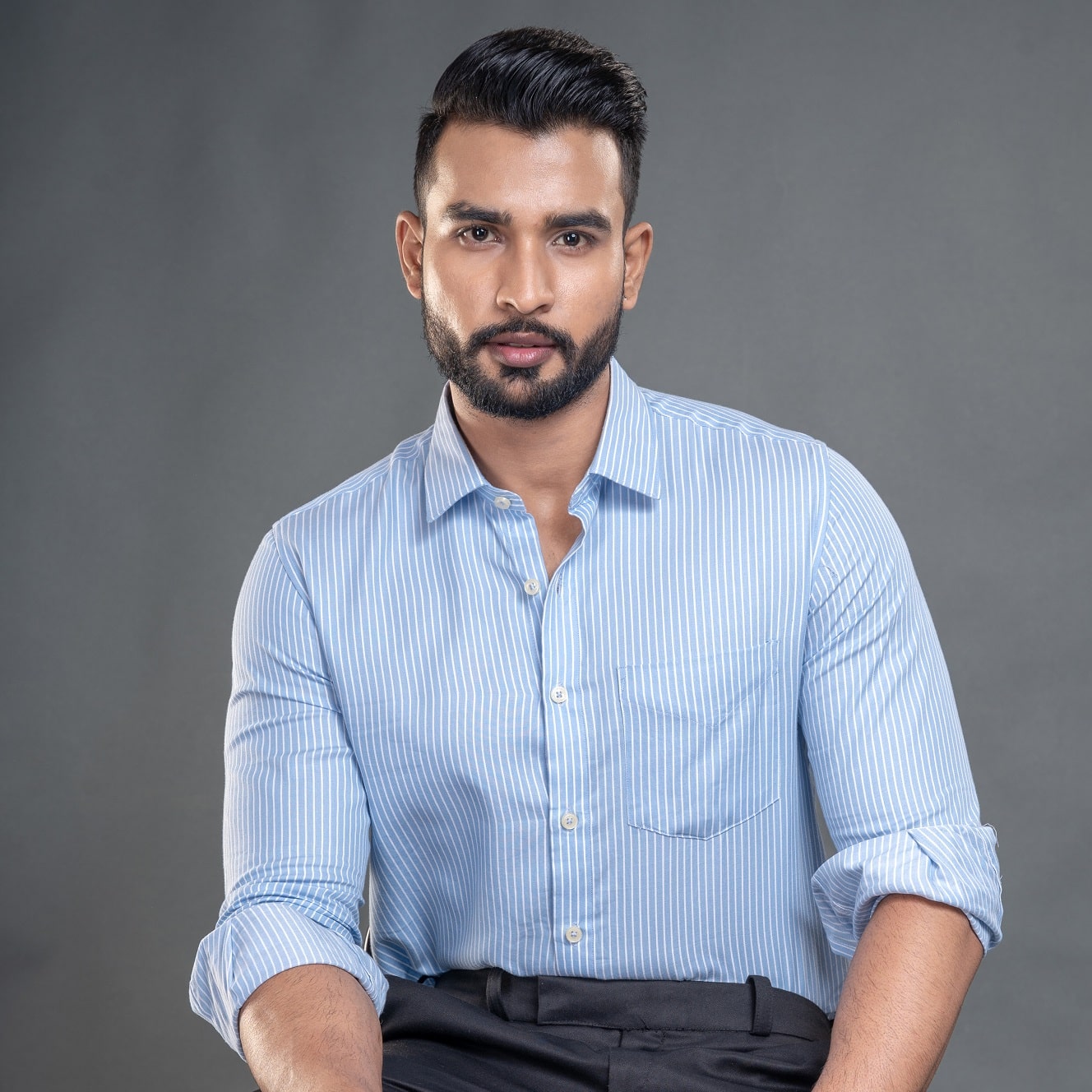 Skyline Stripe Shirt in Light Blue Smart Fit Skyline Stripe Shirt by The Formal Club by TFC