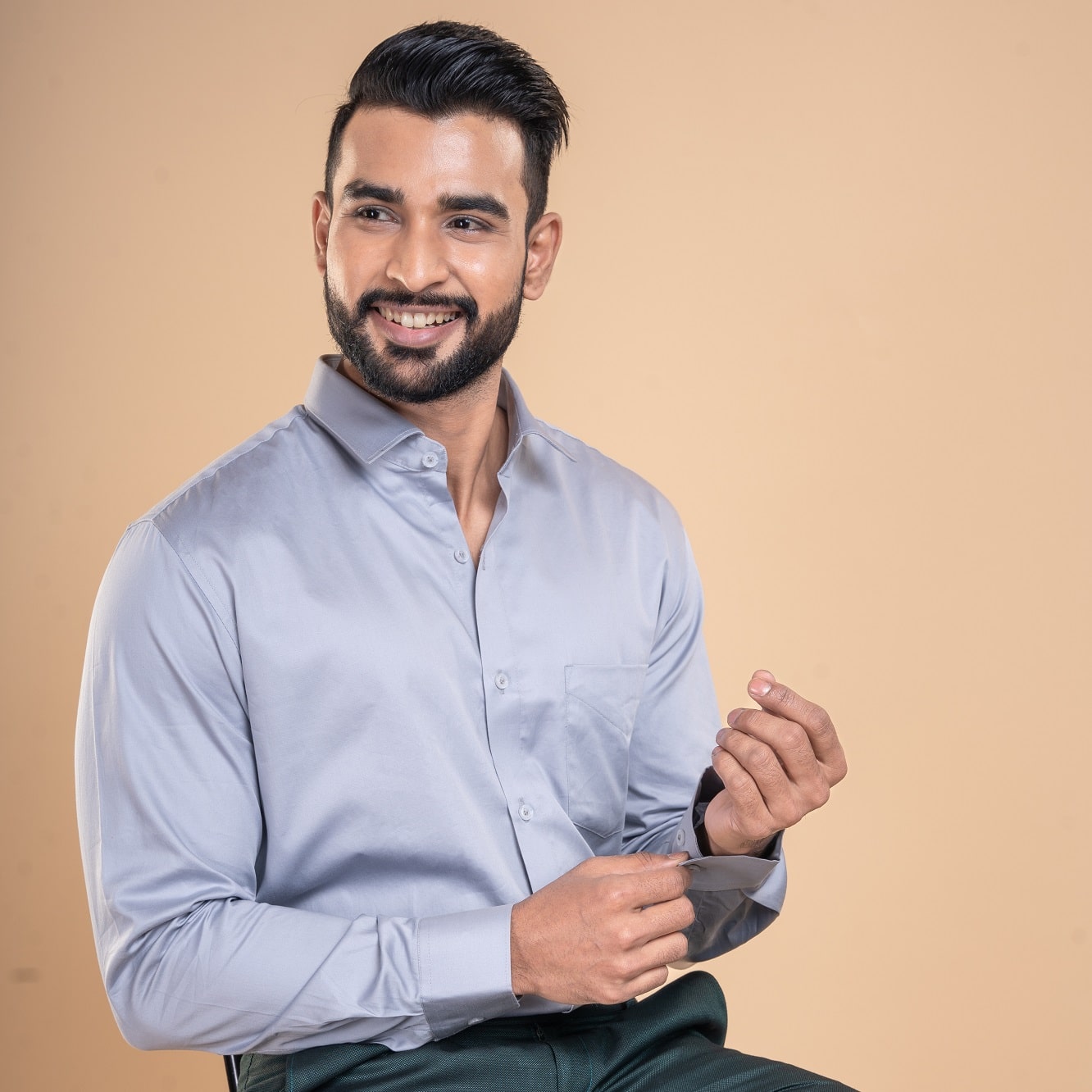 Swiss Finish Giza Cotton Shirt In Light Steel Luxury Giza Cotton Shirt in Light Steel For Men By TFC