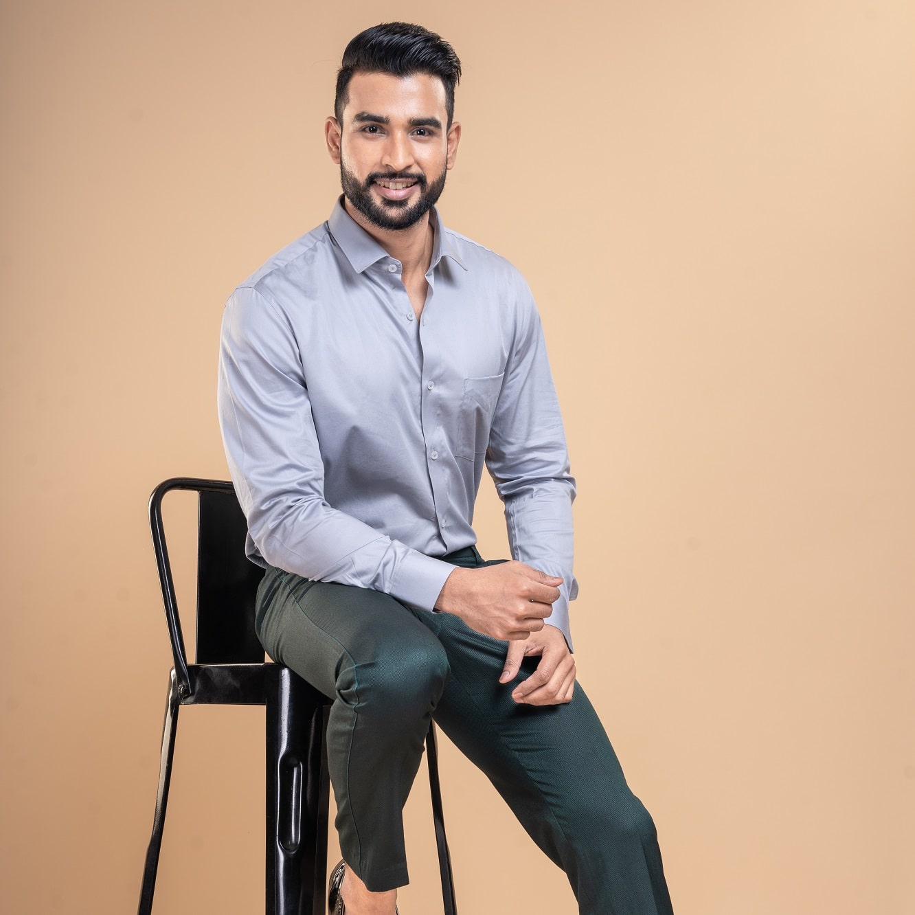 Swiss Finish Giza Cotton Shirt In Light Steel Regular Fit Giza Cotton Shirt for Men By TFC