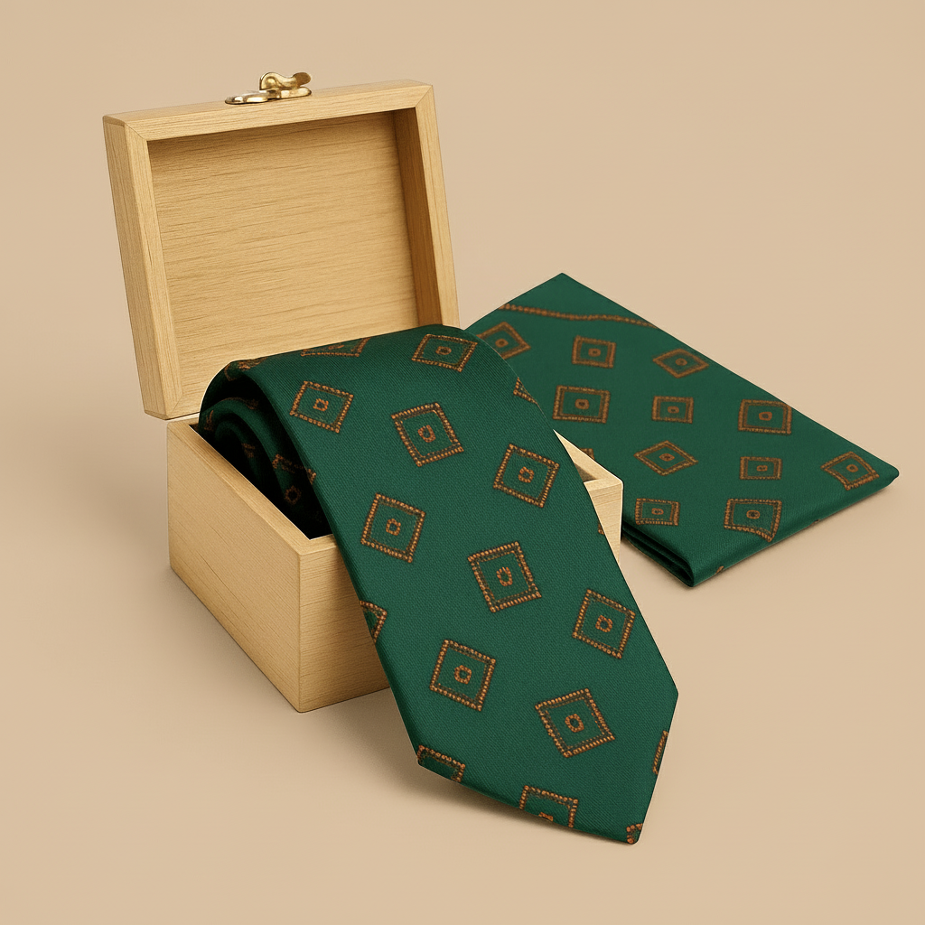 Regal Box Handmade Tie & Pocket Square in Emerald Regal Box Handmade Tie & Pocket Square in Emerald