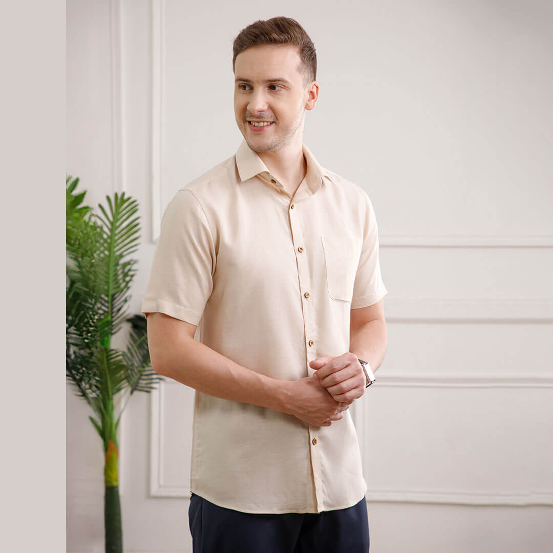 Earthy Hemp Half Sleeves Shirt in Sand Hemp Half Sleeves Shirt