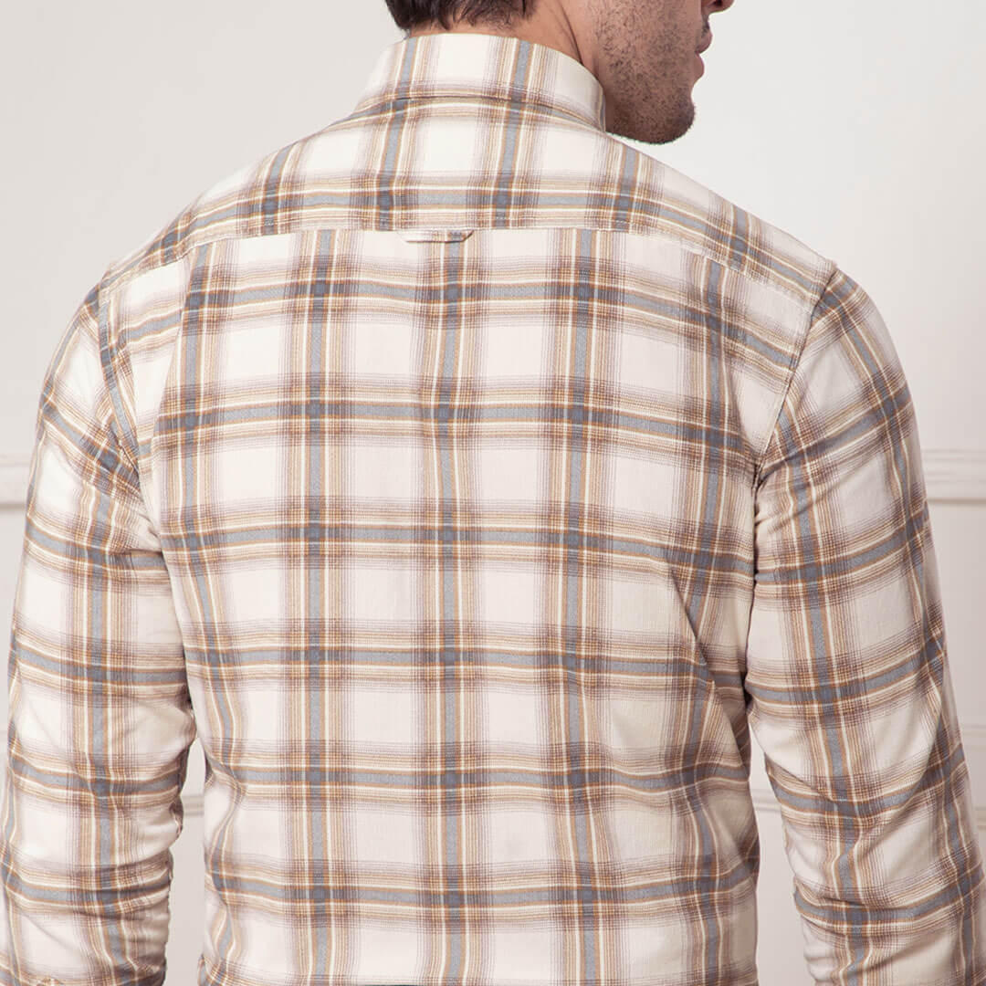 Cruise Checks Corduroy Shirt In Ecru men's checked corduroy shirt in ecru color - TFC