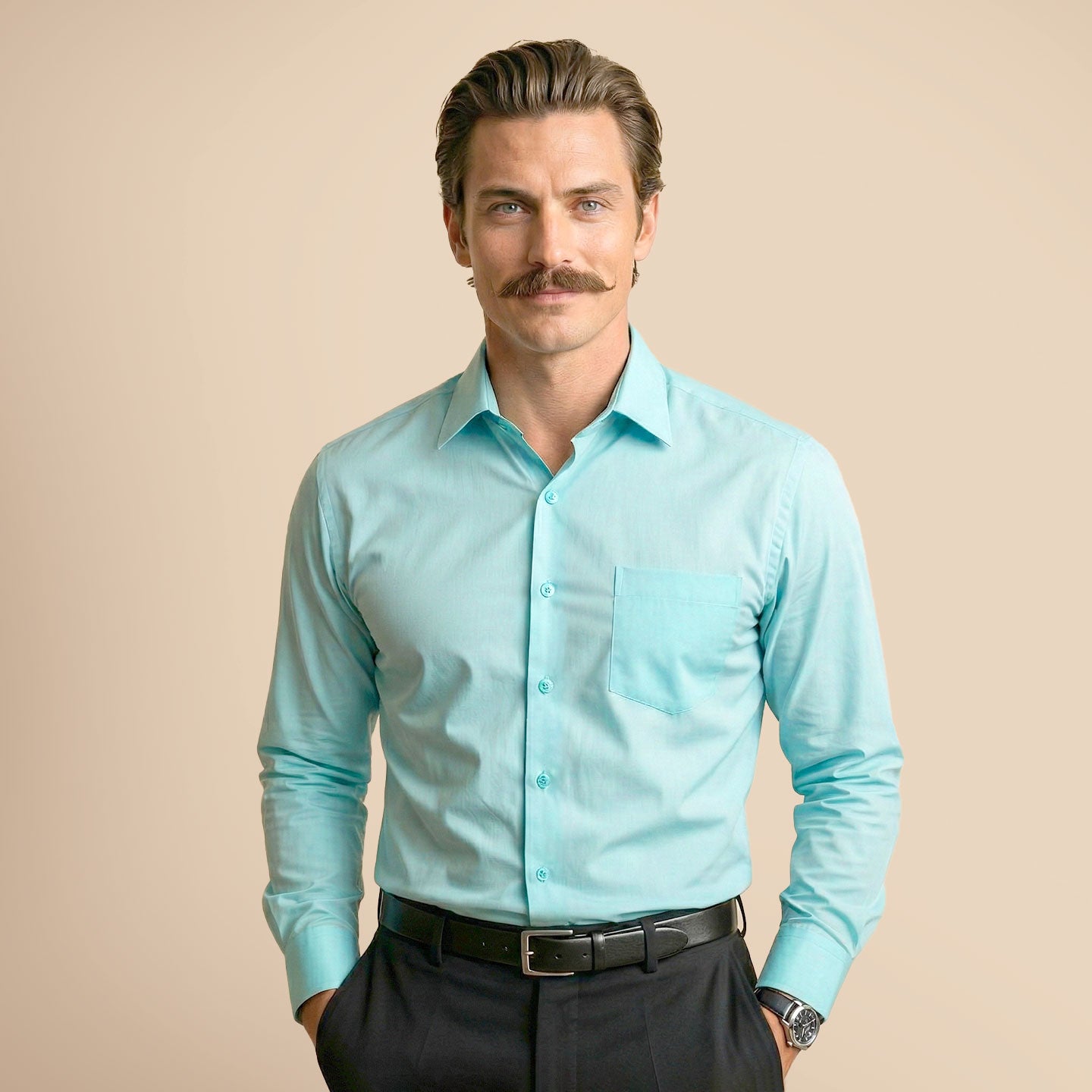 Cambridge Giza Cotton Shirt In Fresh Aqua Cambridge Giza Cotton Shirt In Fresh Aqua