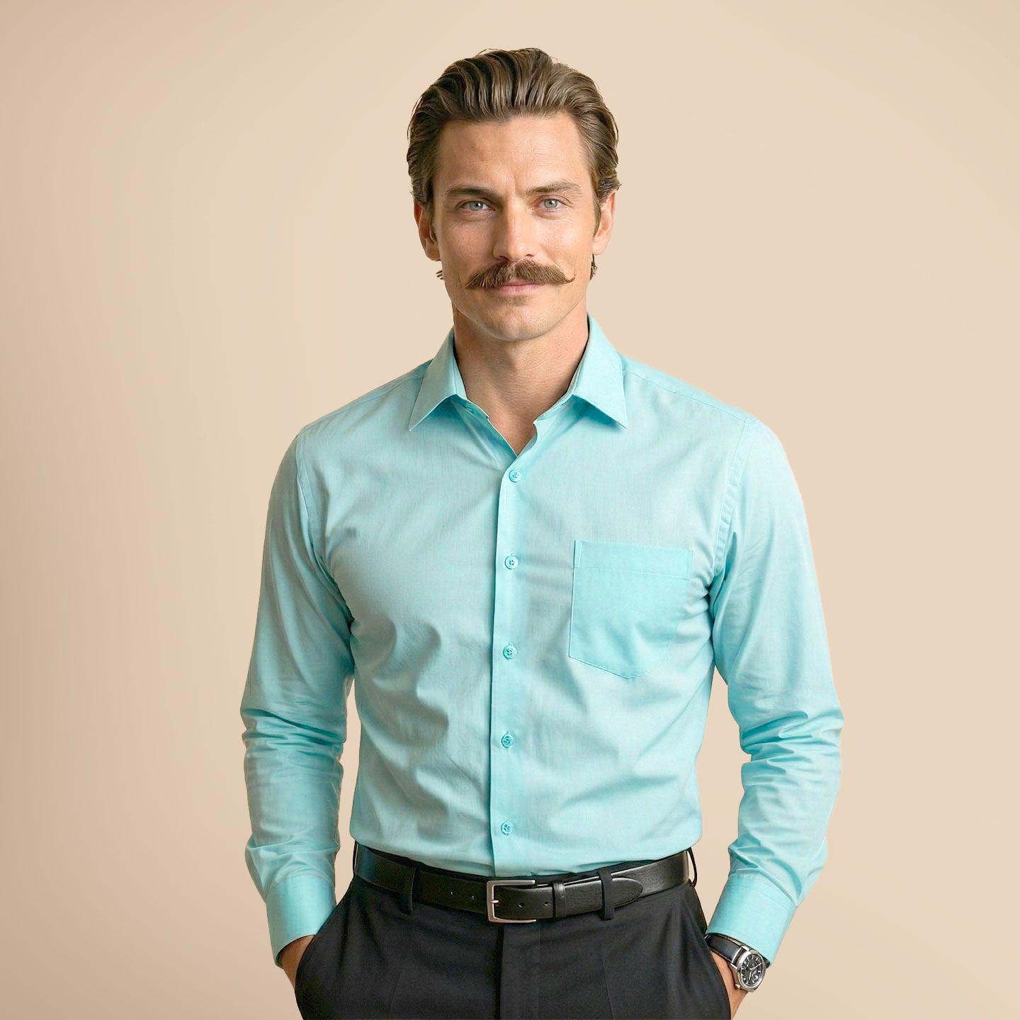 Cambridge Giza Cotton Shirt In Fresh Aqua Cambridge Giza Cotton Shirt In Fresh Aqua