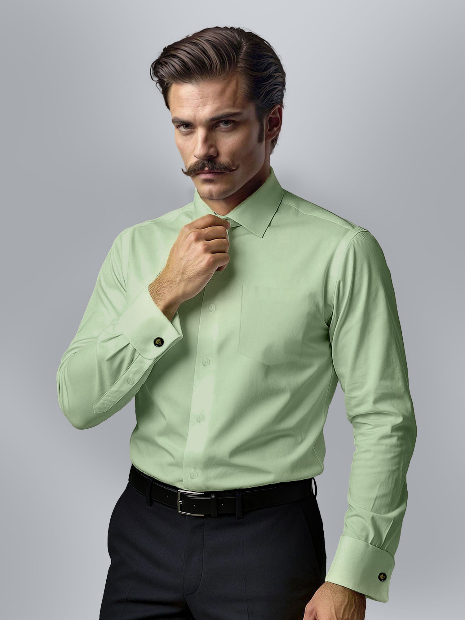 French Cuff Giza Cotton Shirt in Moss Green French Cuff Giza Cotton Shirt in Moss Green