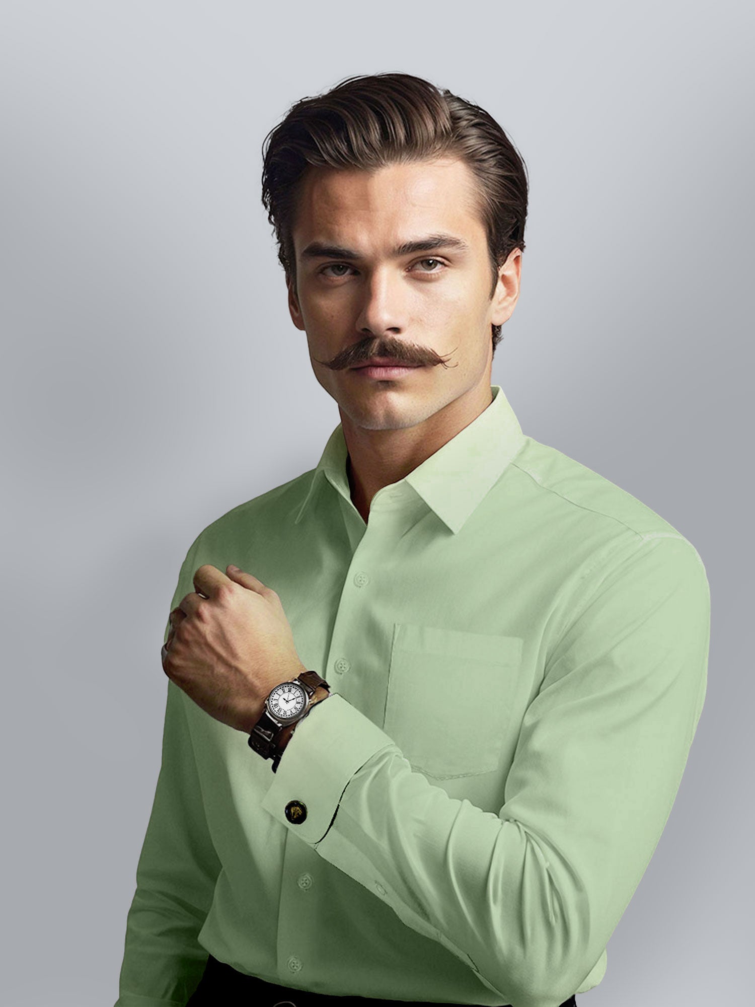 French Cuff Giza Cotton Shirt in Moss Green French Cuff Giza Cotton Shirt in Moss Green