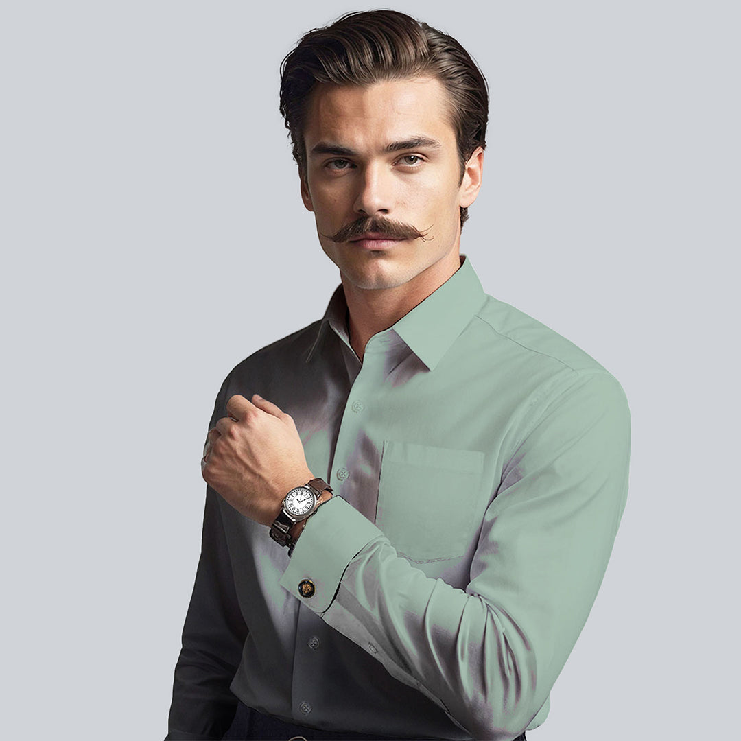 French Cuff Giza Cotton Shirt in Moss Green French Cuff Giza Cotton Shirt in Moss Green