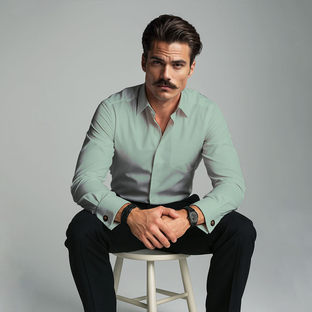 French Cuff Giza Cotton Shirt in Moss Green French Cuff Giza Cotton Shirt in Moss Green