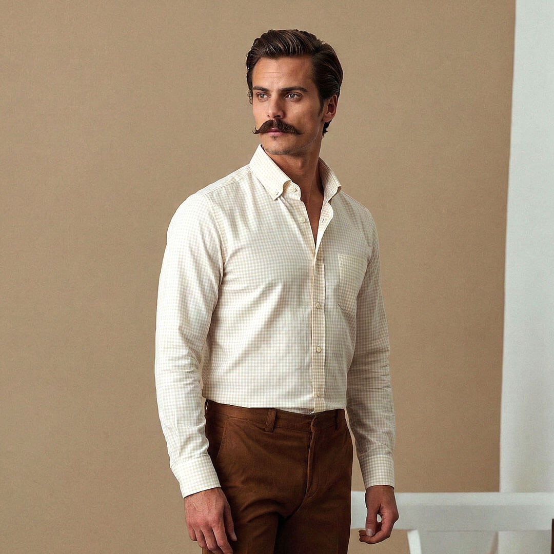 Gingham Check Shirt In Ochre