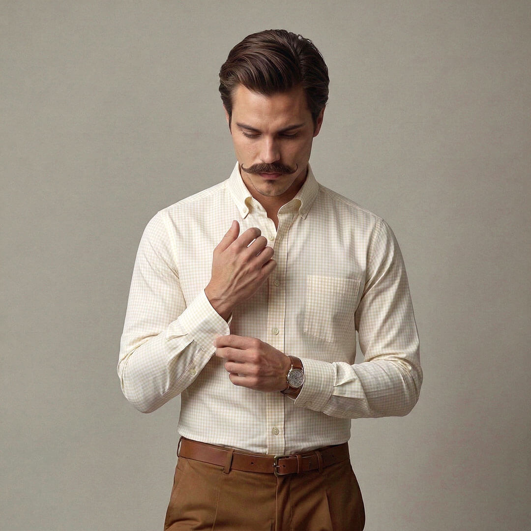 Gingham Check Shirt In Ochre