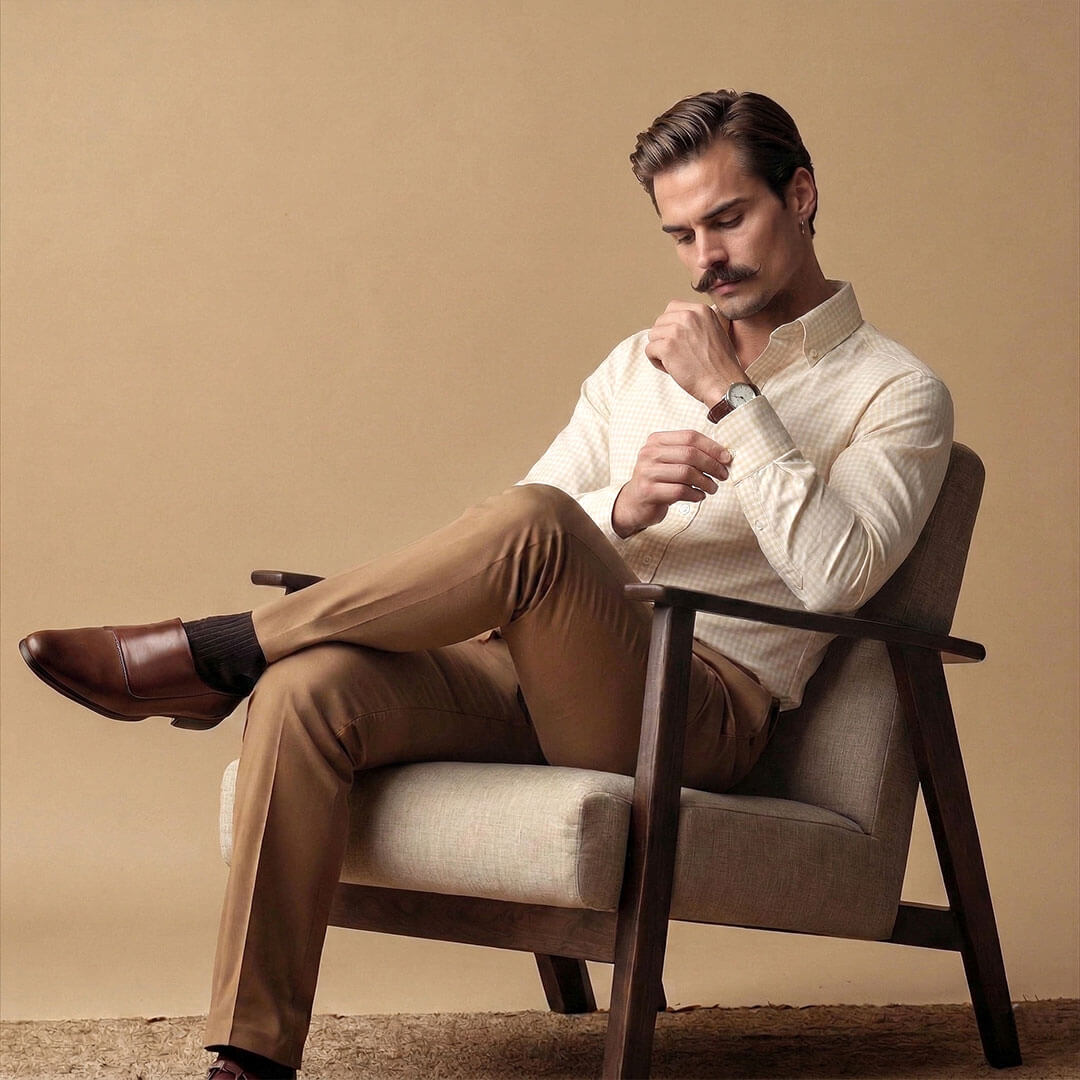 Gingham 2 Ply Check Shirt In Ochre