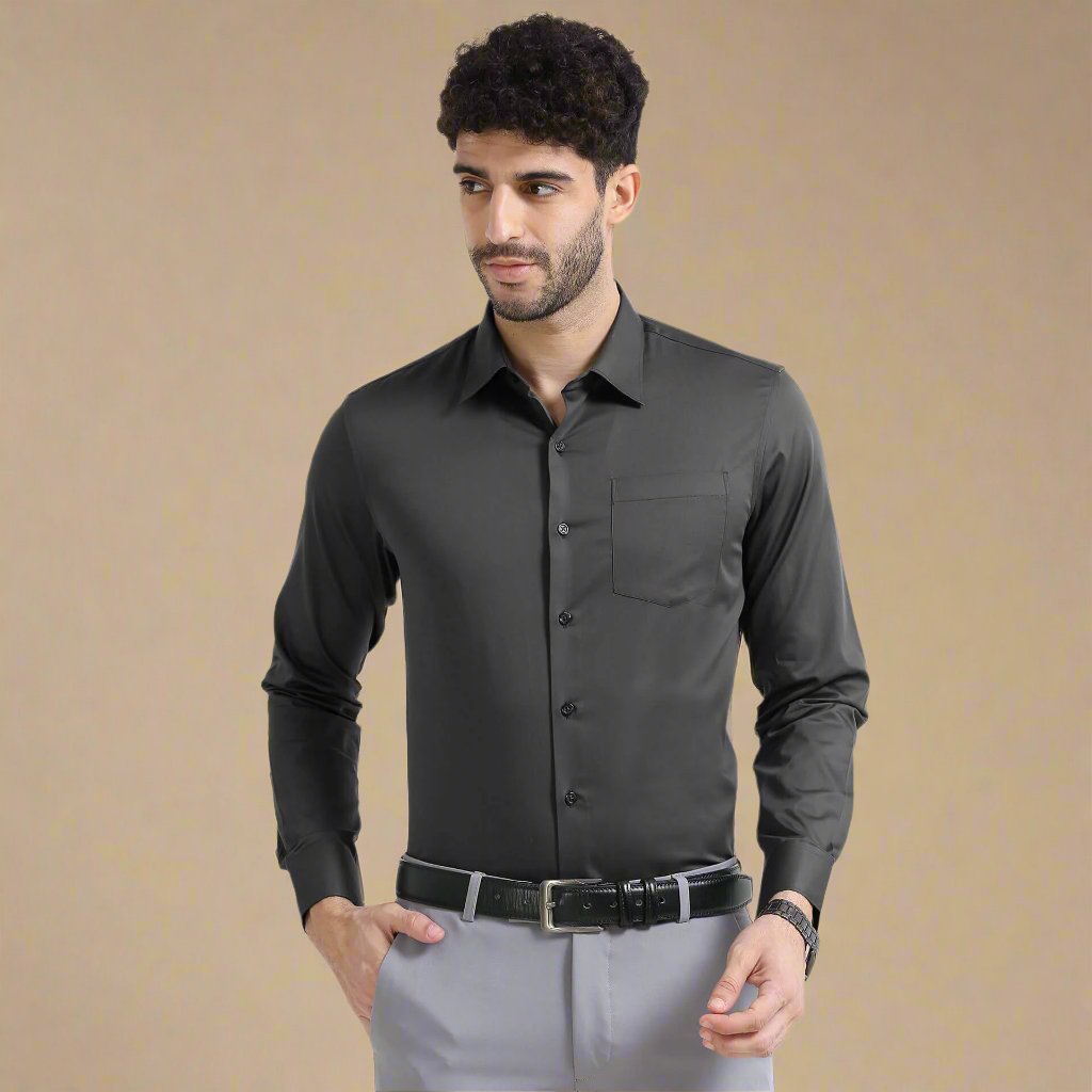 Cambridge Giza Cotton Shirt In Gun Metal Soft Giza Cotton Formal Shirt by TFC