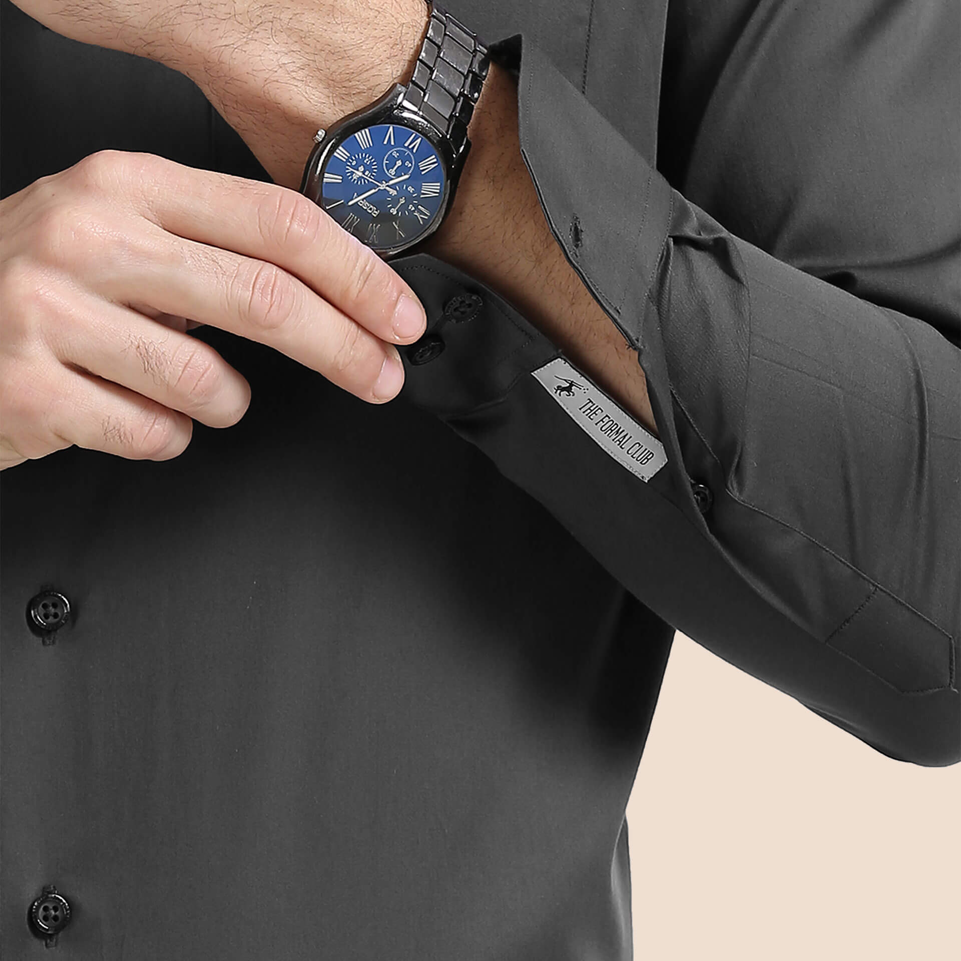 Cambridge Giza Cotton Shirt In Gun Metal Long Sleeve Giza Formal Shirt by TFC