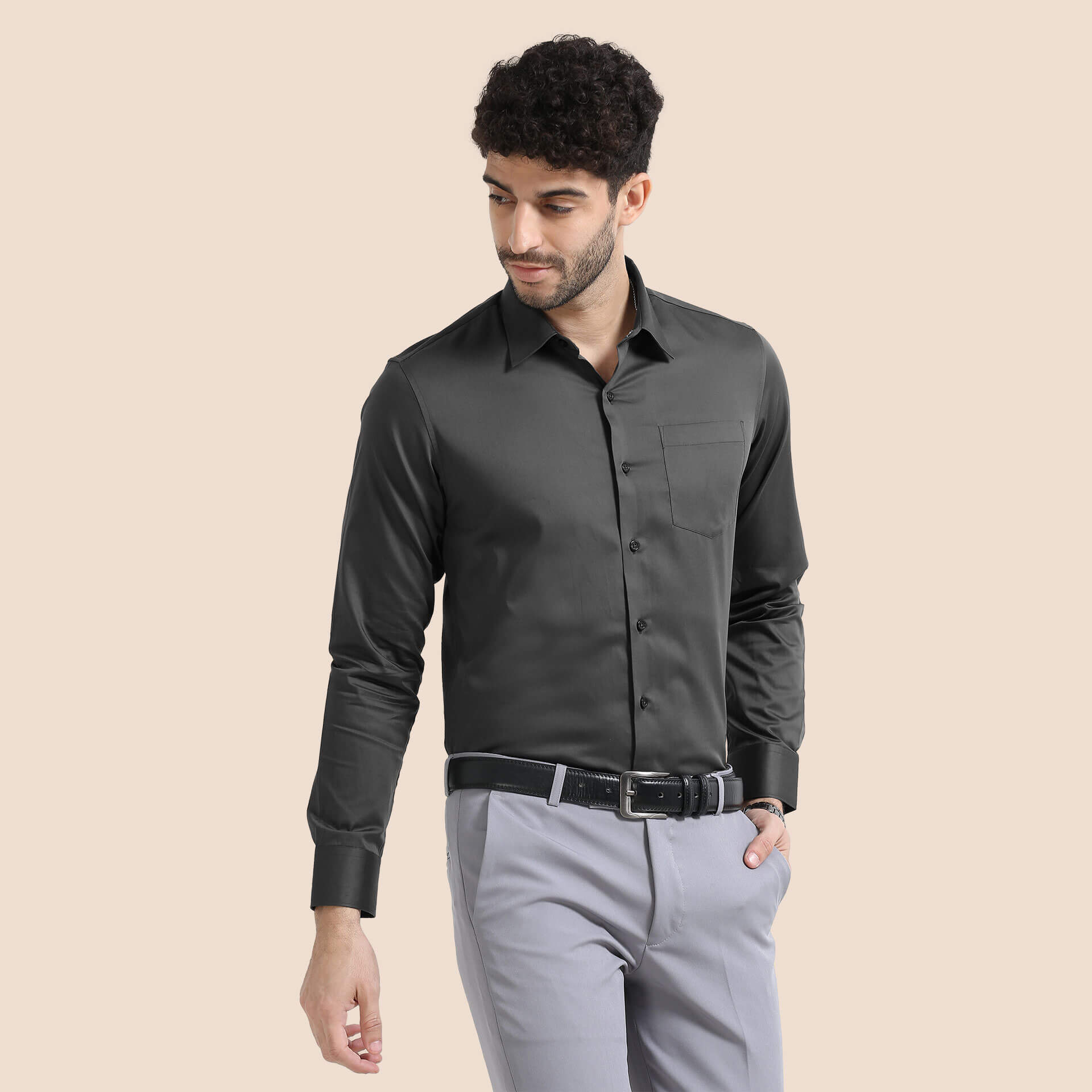 Cambridge Giza Cotton Shirt In Gun Metal Gun Metal Giza Cotton Shirt for Men by TFC