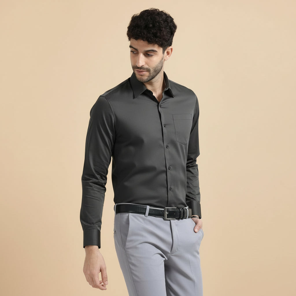 Cambridge Giza Cotton Shirt In Gun Metal Gun Metal Giza Cotton Shirt for Men by TFC