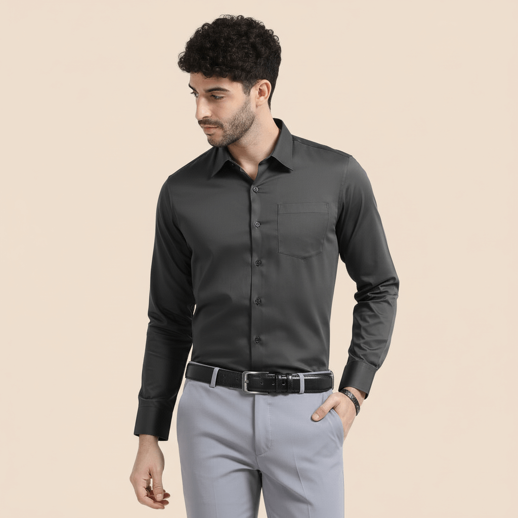 Cambridge Giza Cotton Shirt In Gun Metal Cambridge Giza Cotton Shirt In Gun Metal