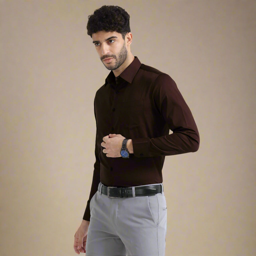 MEN COFFEE BROWN FORMAL SHIRTS