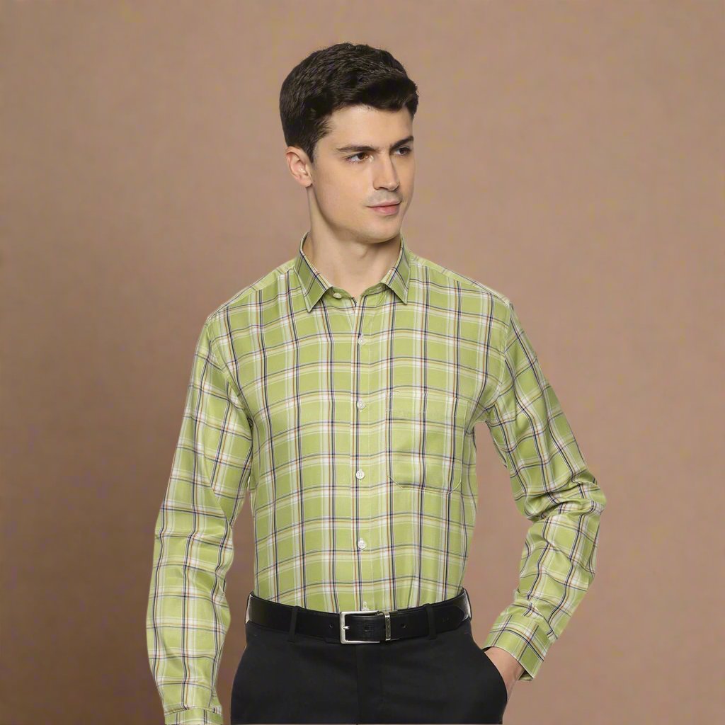 Vento Full Sleeves Twill Check Shirt in Olive Green Poly Viscose Olive Green Shirt For Men By TFC