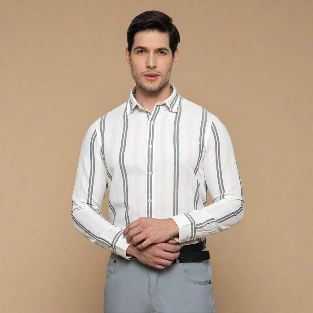 Skyline Twin Stripes Shirt In Grey twin stripe shirt