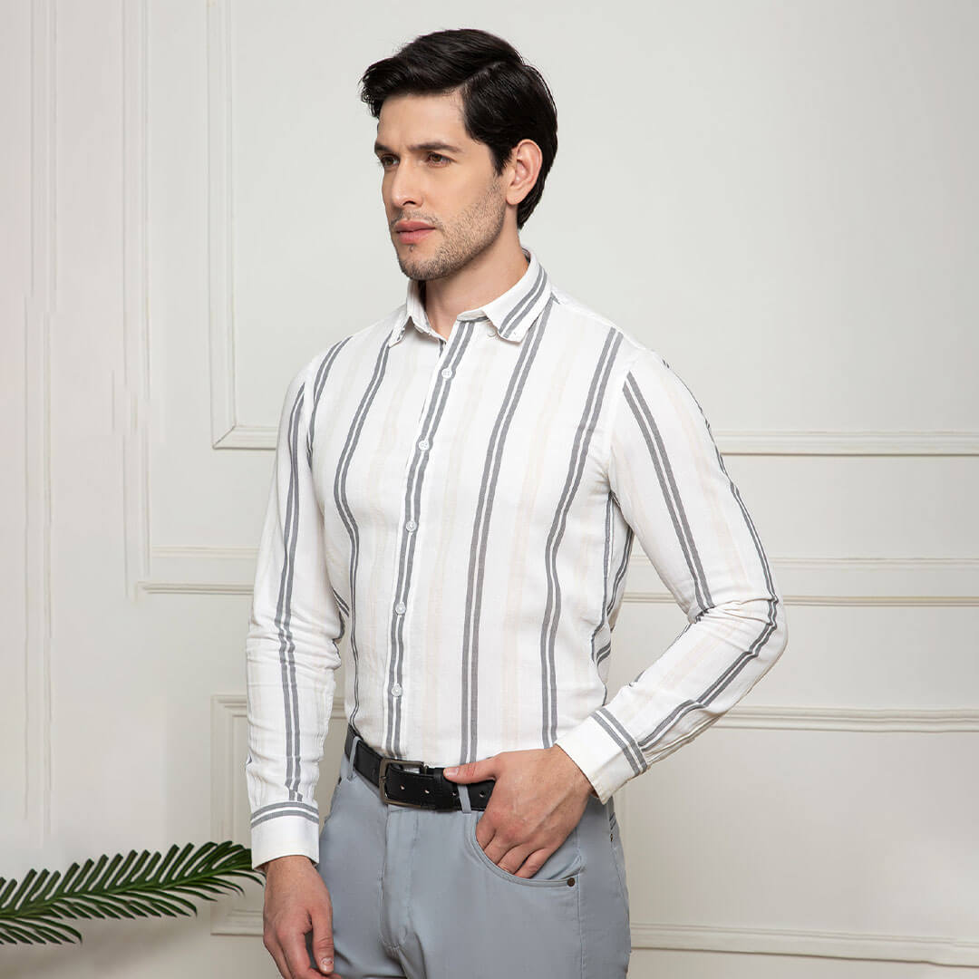Skyline Twin Stripes Shirt In Grey Skyline Twin Stripes Shirt In Grey