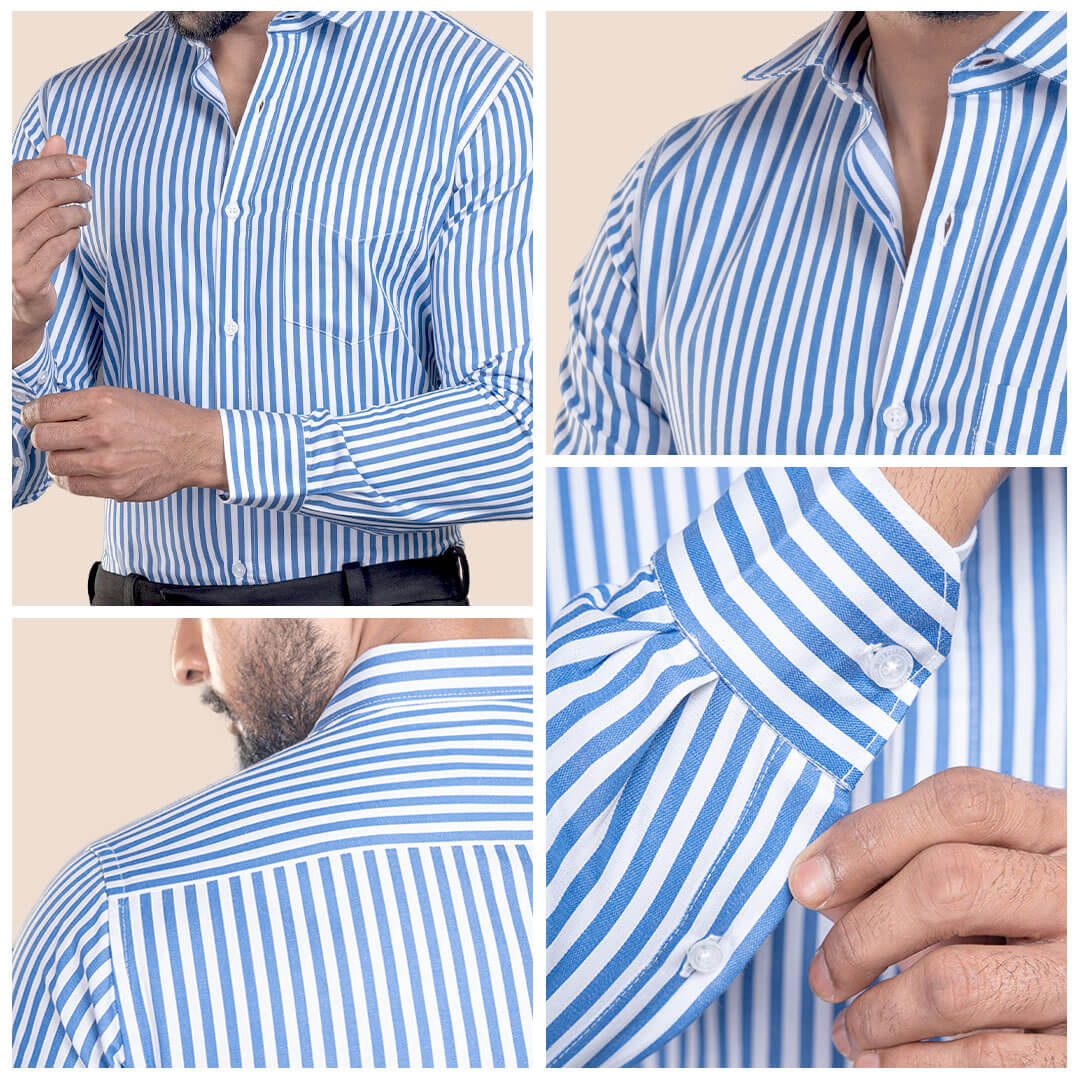 Skyline Stripe Shirt In Blue Smart Fit Skyline Stripe Cotton Shirt by TFC