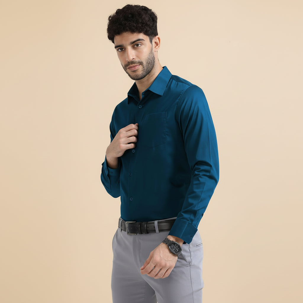 Cambridge Giza Cotton Shirt In Slate Blue Cambridge Giza Cotton Shirt In Slate Blue