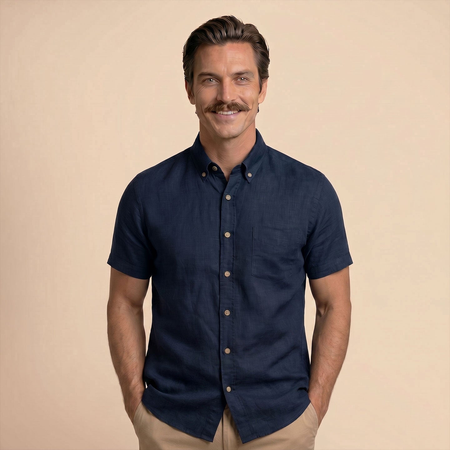Breeze Linen Half Sleeves Shirt in Navy Saphire