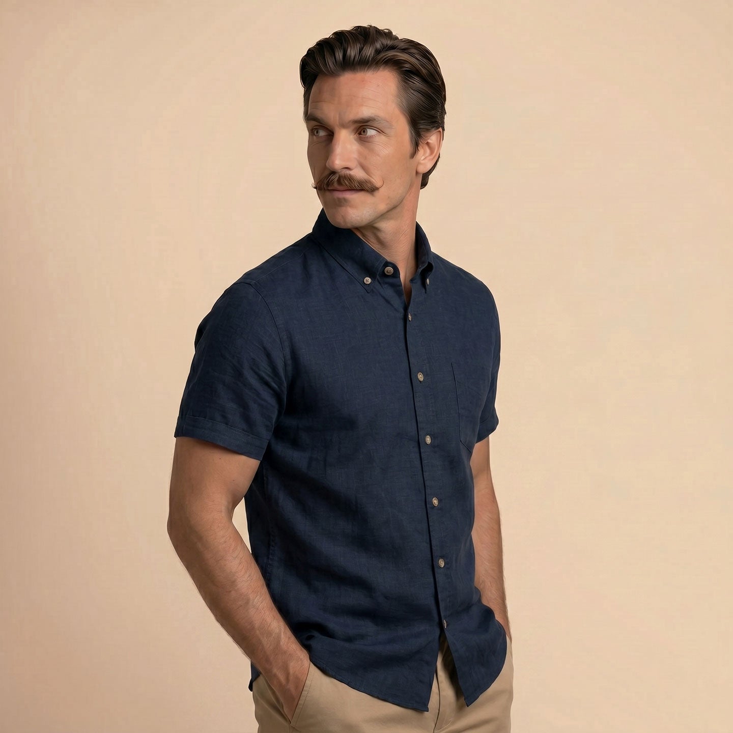 Breeze Linen Half Sleeves Shirt in Navy Saphire