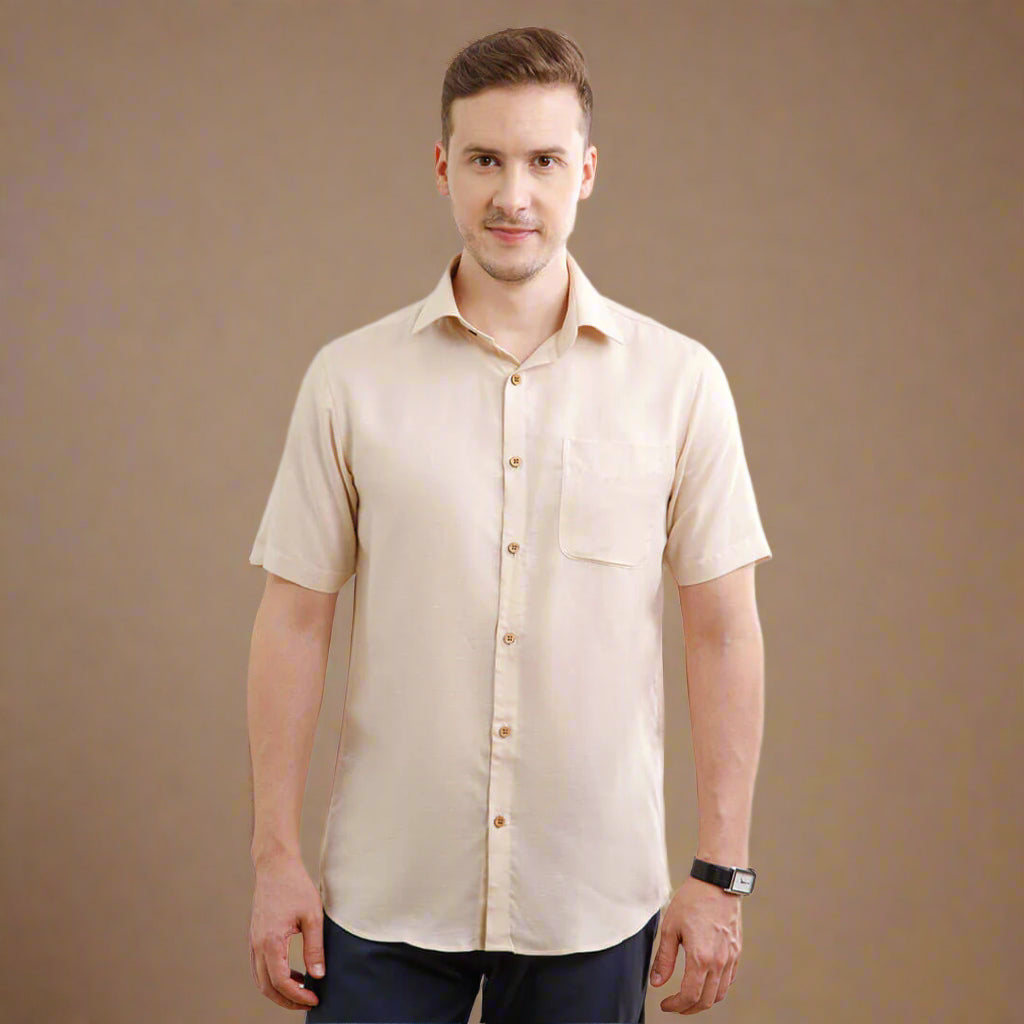 Earthy Hemp Half Sleeves Shirt in Sand Earthy Hemp Half Sleeves Shirt in Sand