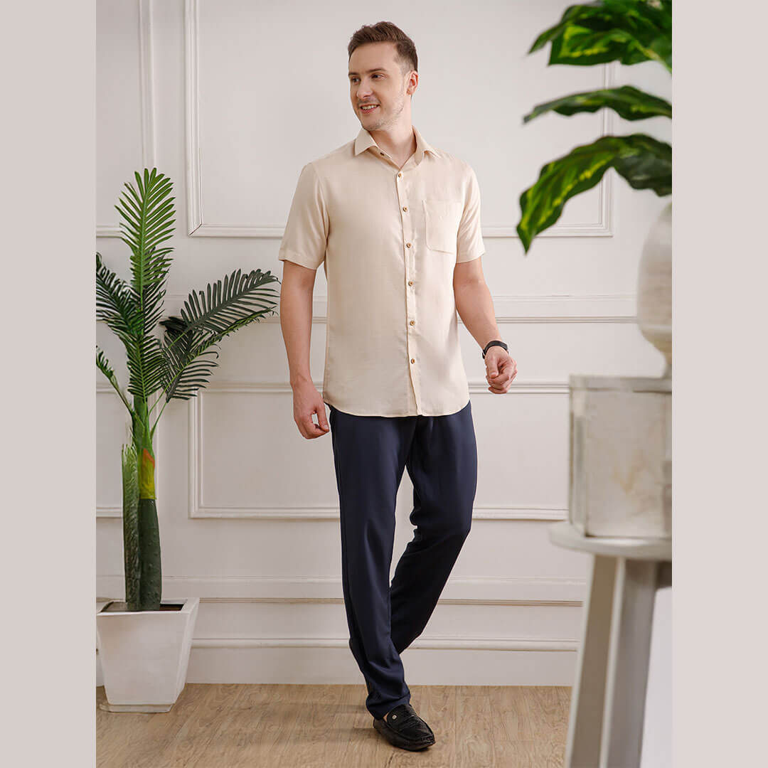 Earthy Hemp Half Sleeves Shirt in Sand Buy Hemp Half Sleeves Shirt in Sand