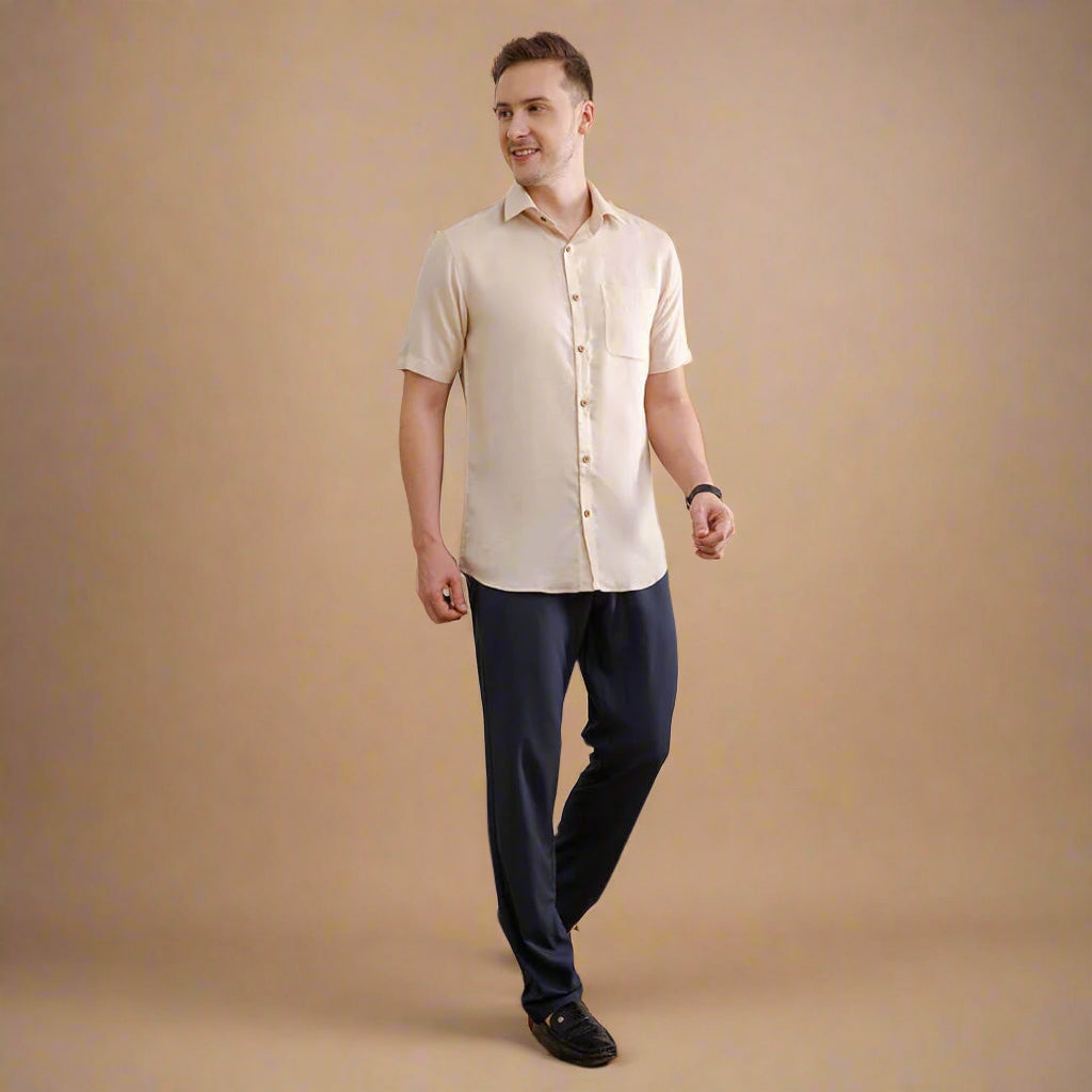 Earthy Hemp Half Sleeves Shirt in Sand Earthy Hemp Half Sleeves Shirt in Sand