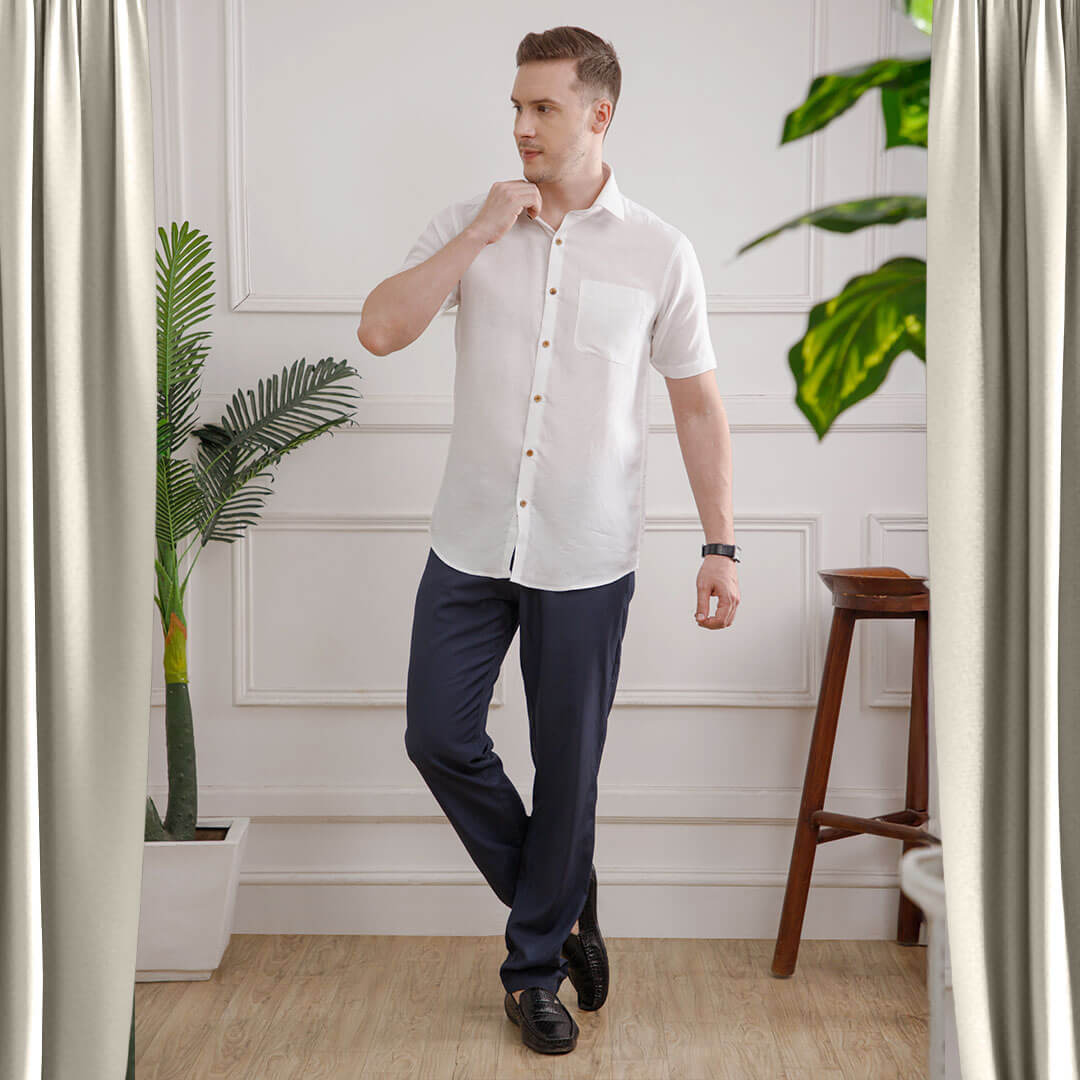 Earthy Hemp Half Sleeves Shirt in Snow Earthy Hemp Half Sleeves Shirt in Snow